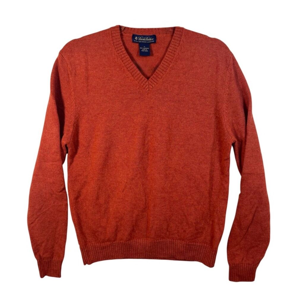Brooks Brothers Italian Lambswool V-Neck Sweater Mens M Rust Vintage Hong Kong